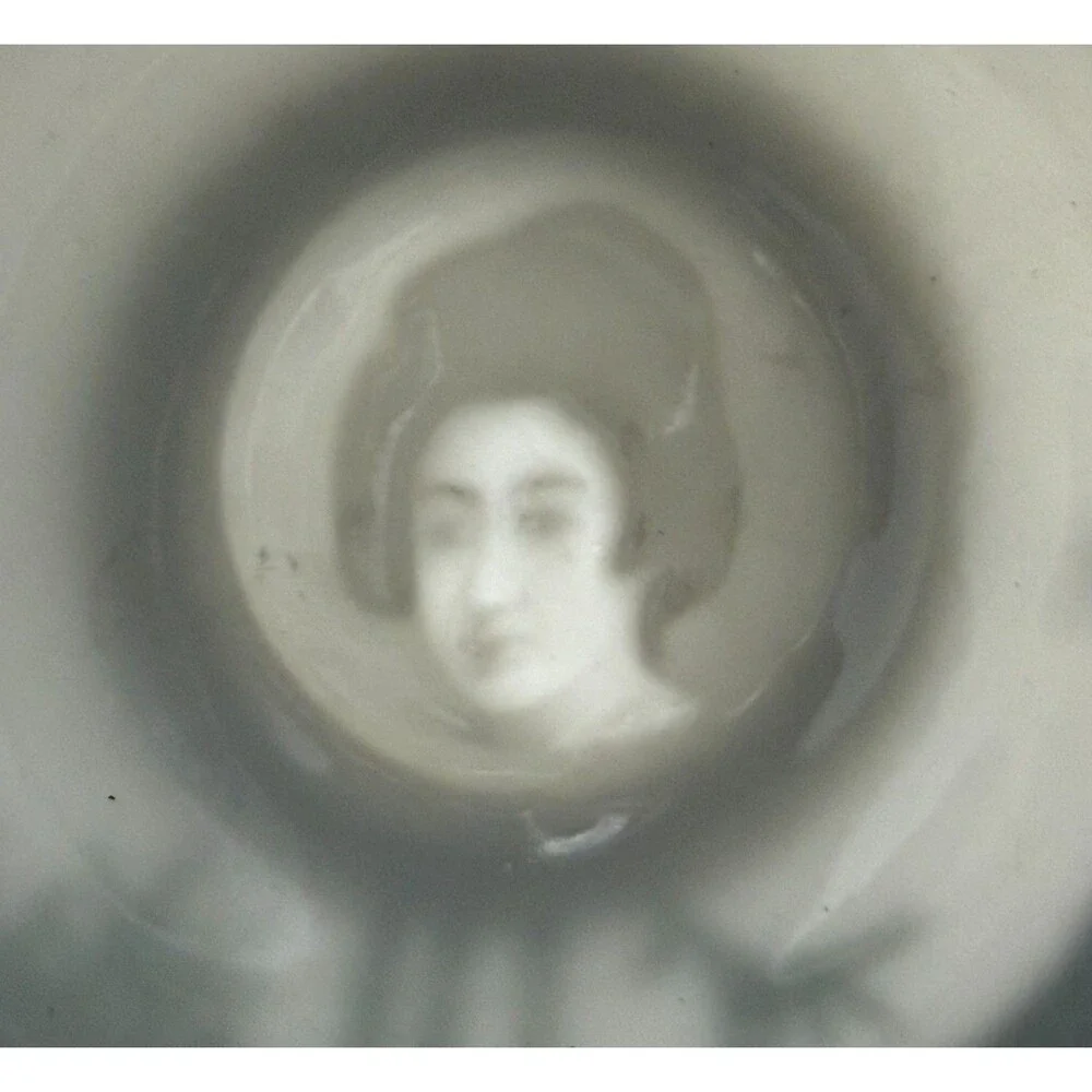 Kutaniyaki Demitasse Cup and Saucer, Geisha Lithophane